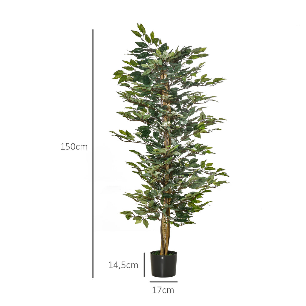 Künstlicher Ficus-baum groß 150 cm Kunstbaum, Kunstpflanze, Plastik Künstliche Pflanzen im Topf, Fake Plant wie echt für Wohnzimmer Schlafzimmer Büro Garten Moderne Dekoration Geschenk