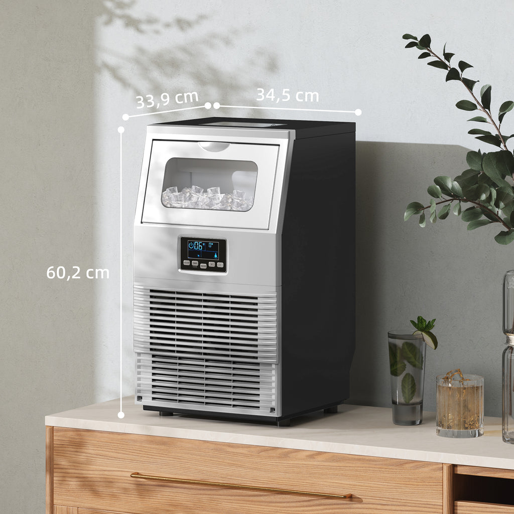 Kommerzielle Eisw¨¹rfelmaschine, LED-Beleuchtung, leicht lesbare Anzeigen, mit Schaufel, Silber