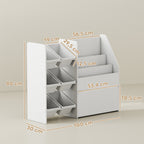 Spielzeugregal, Kinderzimmerregal mit 6 Behälter, Bücherablage, rollbare Box, 100 x 30 x 80 cm, MDF, Stahl, Weiß