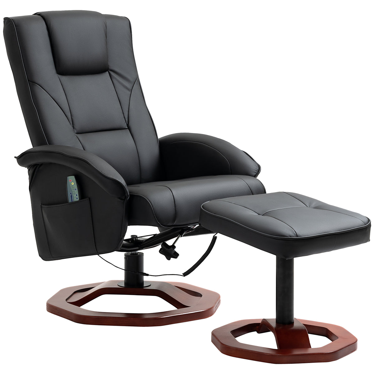 Massagesessel, mit Fu?hocker, 10 Massagepunkte, Liegefunktion, drehbarer Sitz, Schwarz, 73 x 83 x 106cm
