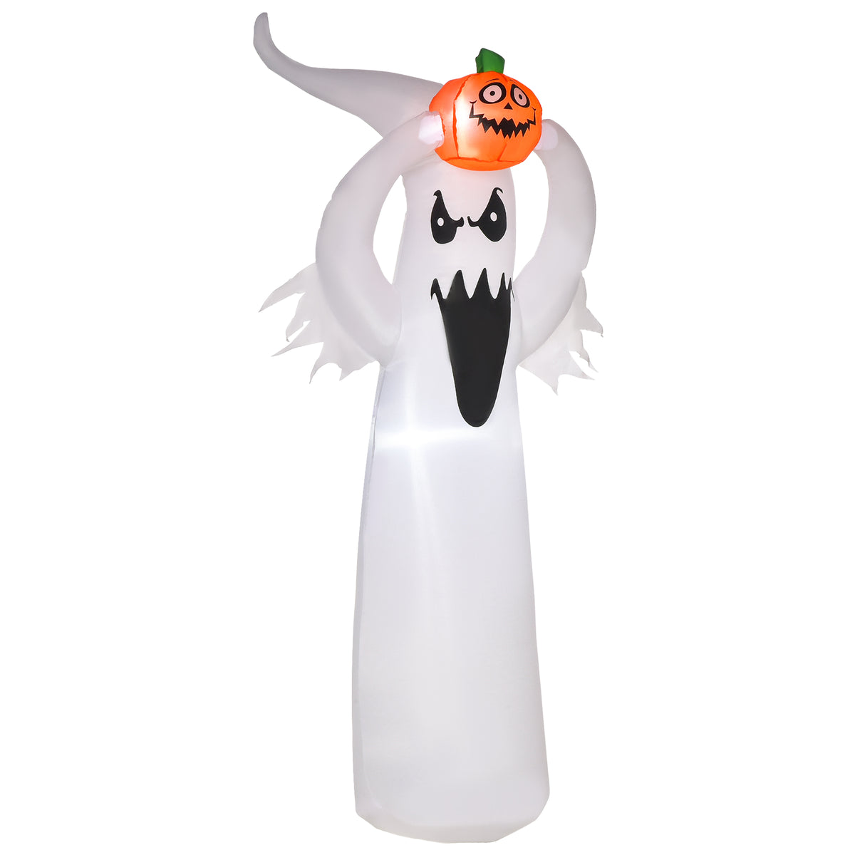 Halloween aufblasbares Gespenst 1,8 m Dekoration mit LEDs Weiß + Orange Polyester 80 x 40 x 180 cm