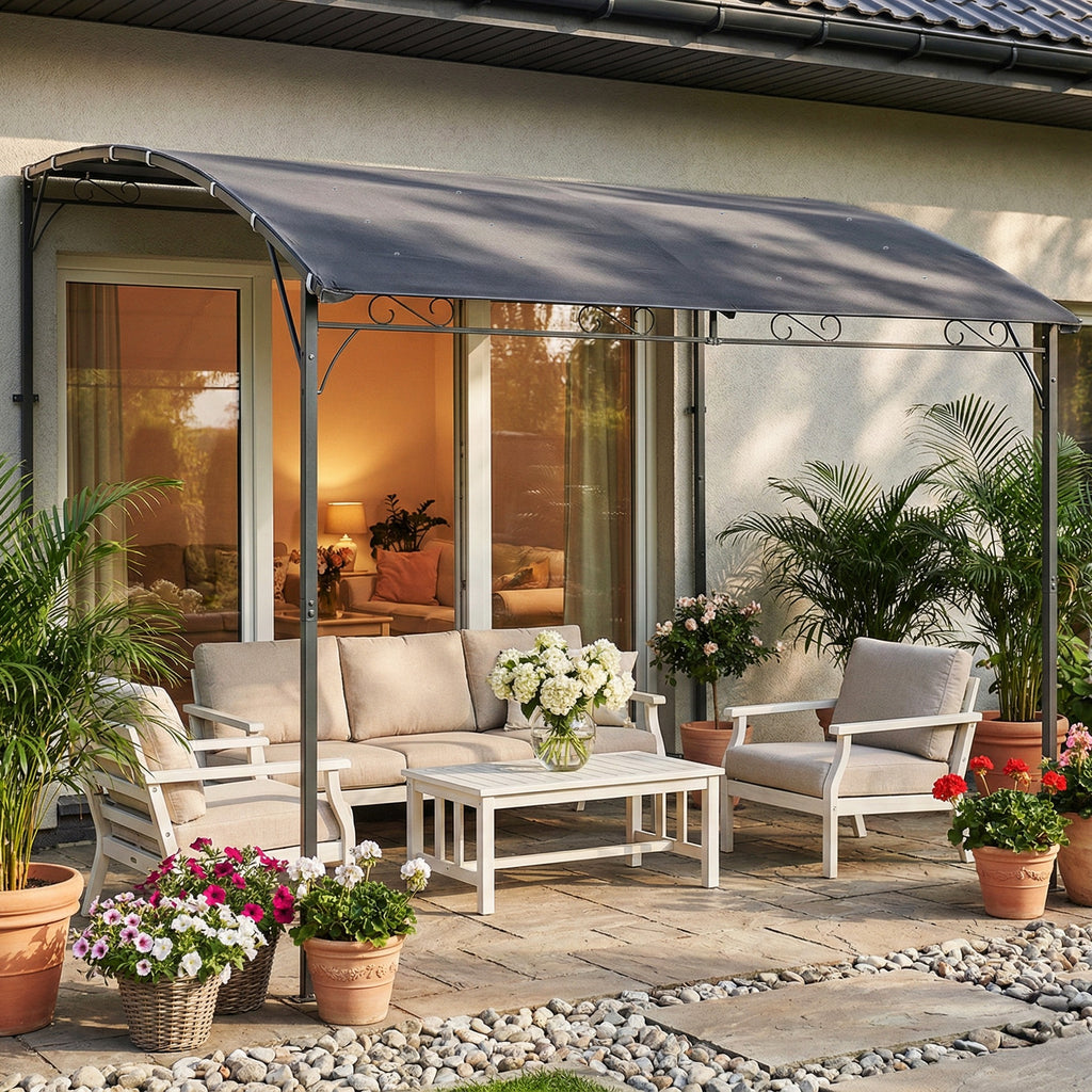 Anbaupavillon Pergola mit Metallgestell Dach, wetterfest wandmontiert Pavillon Vordach 2,86 x 3,84 x 2,52 m Grau