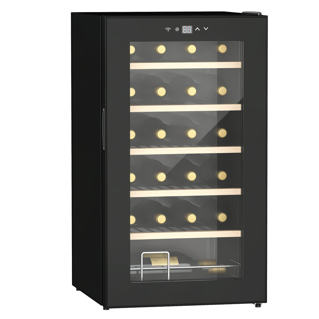 Weinkühlschrank für 24 Flaschen, einstellbare Temperatur 5 bis 20° C, LED-Beleuchtung, schwarz, 43 x 45 x 75 cm