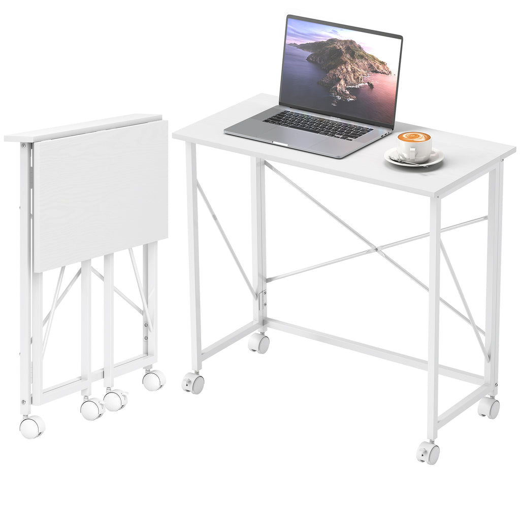 80 cm Folding Desk on Wheels - White