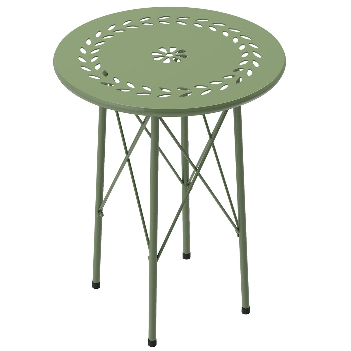 Gartentisch, Runder Terrassentisch mit Blumenmuster, Stahl, Bistrotisch für drinnen und draußen, Grün