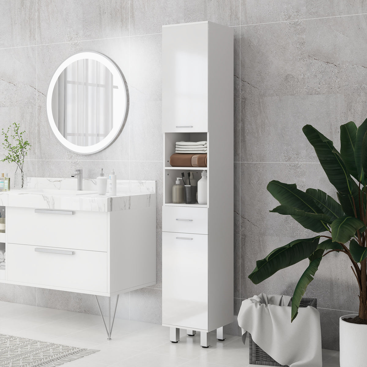 Badezimmerschrank, Badkommode, mit Regalen und Schublade, verstellbar, Wei?