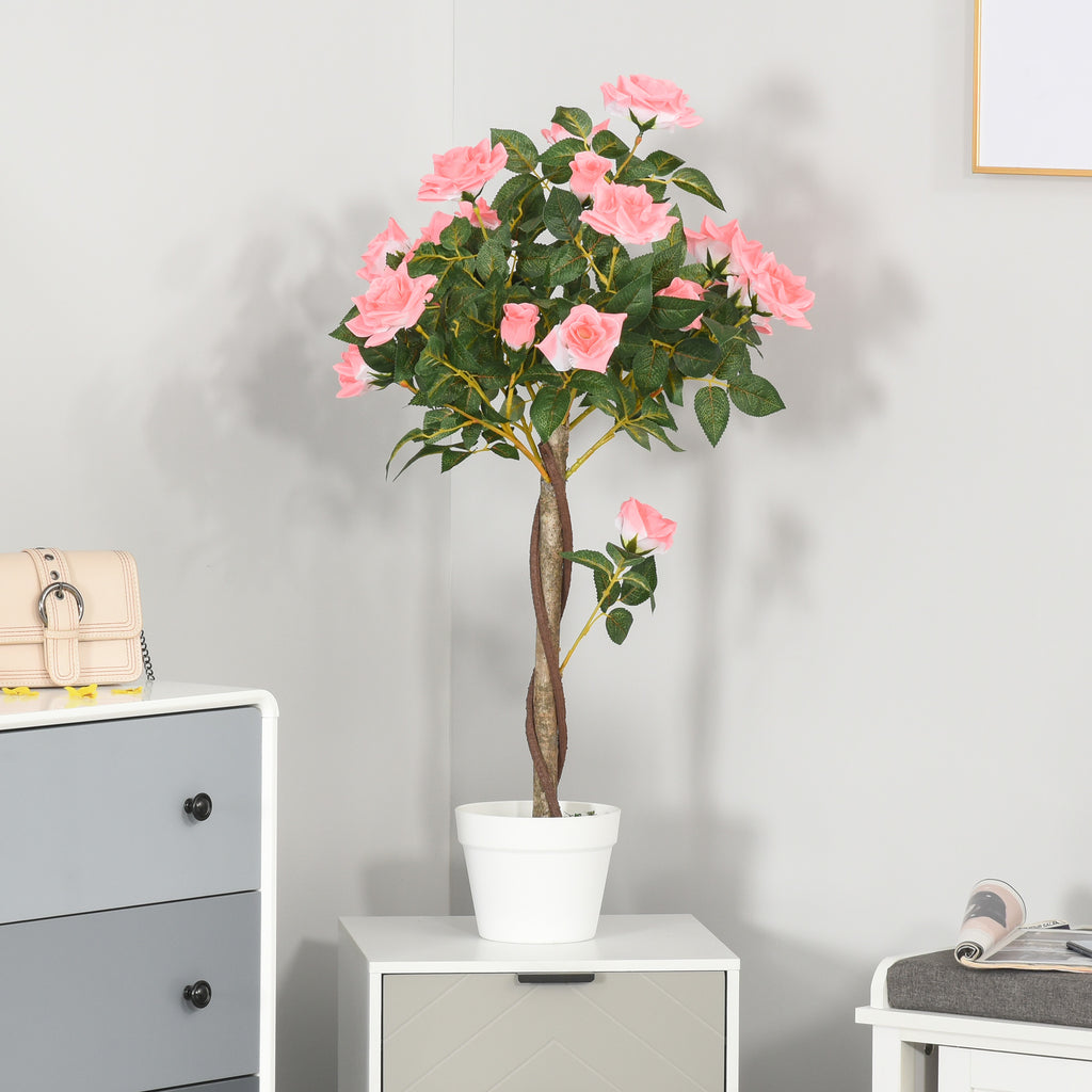 Artificial Plants Pink Rose Floral in Pot, Fake Plants for Home Indoor Decor, 90cm