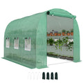 Walk-in Greenhouse with Shelves, Polytunnel Greenhouse with Roll-Up Door, 6 Mesh Windows,198 x 275 x 191 cm, Green