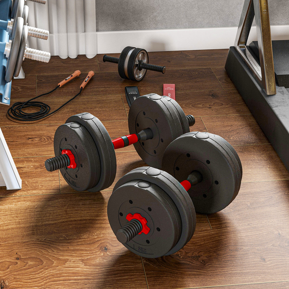 15kg 2 in 1 Adjustable Dumbbells Weight Set, Dumbbell Hand Weight Barbell for Weight Training, Black