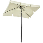  2 x 1.3m Garden Parasol Umbrella, Outdoor Market Table Umbrella with Ruffles & Aluminium Pole, Rectangular Tilting Parasol Sun Shade Canopy, Cream White