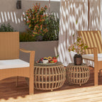 2er Set Beistelltisch Polyrattan ?66/42 cm rund wetterfest Gartentisch mit Glasplatte Braun
