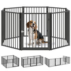 Welpenauslauf, Hundeauslauf, Welpengehege, 8 Paneele mit Tür, faltbarer und tragbarer Hundezaun, Stahl, Schwarz