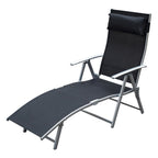 Sonnenliege klappbar Strandliege mit Kissen Liegestuhl mit 7-Fach verstellbare Rückenlehne Gartenliege Relaxliege Gartenstuhl bis 165 kg belastbar, für Garten Urlaub Outdoor, Schwarz