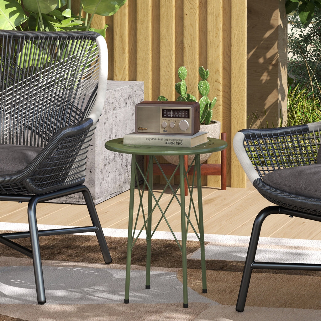 Gartentisch, Runder Terrassentisch mit Blumenmuster, Stahl, Bistrotisch für drinnen und draußen, Grün