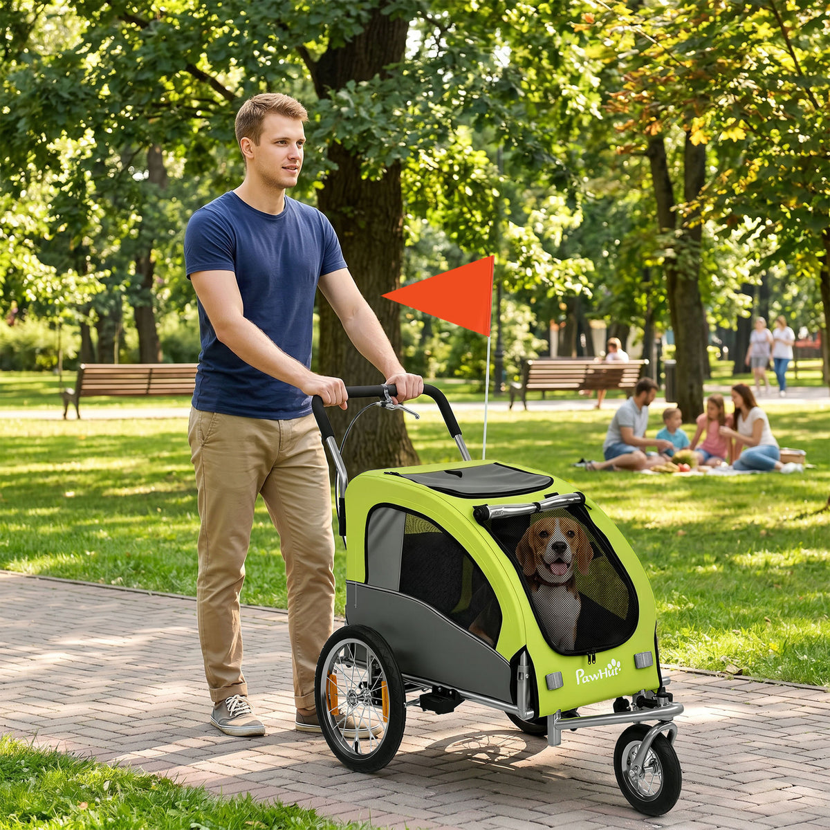 2 in 1 Dog Bike Trailer, Foldable Pet Stroller, Dog Bicycle Trailer with Suspension, for Medium Dogs up to 20kg, Green