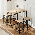 Bartisch-Set Stehtisch mit 4 Barhockern 5-teiliges Tischset Stahl Eiche