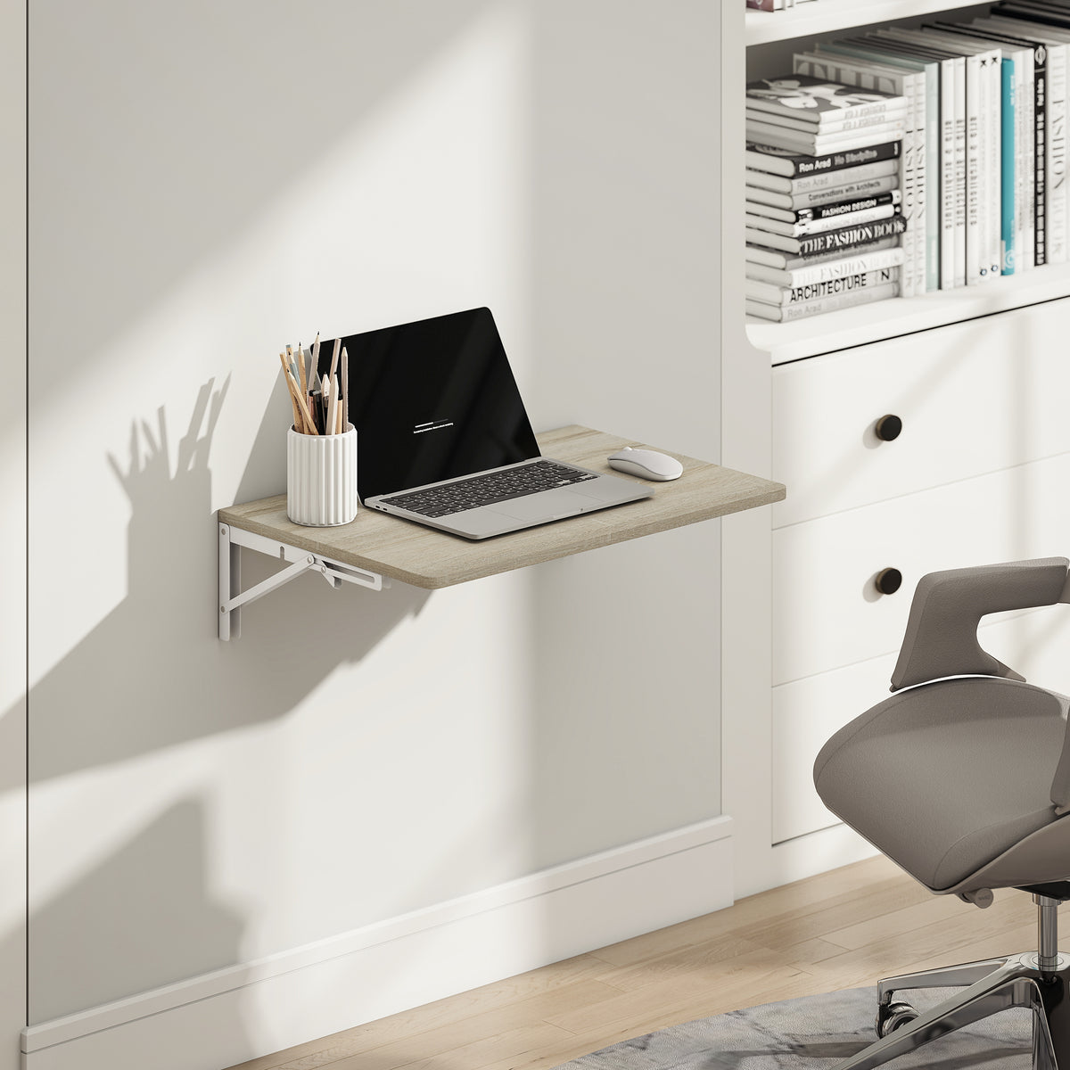 Wandklapptisch, 60x40 cm Klapptisch, Platzsparender Schwimmender Schreibtisch mit abgerundeten Ecken, f¨¹r Homeoffice, Wohnzimmer, Schlafzimmer, K¨¹che, Eiche