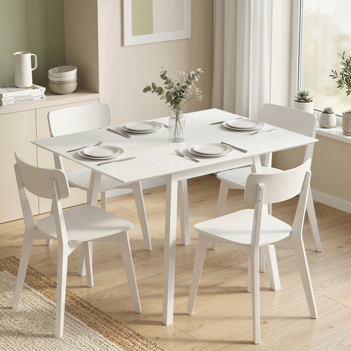 Esstisch Klapptisch Küchentisch, 2 aufklappbare Flächen, 110 x 86 x 75 cm, Weiß