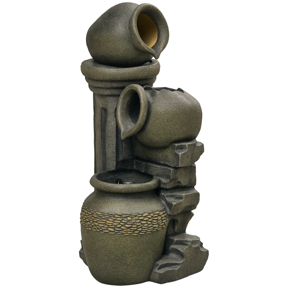 Springbrunnen, verstellbare Pumpe, wetterbeständig, 25 cm x 24 cm x 60 cm, Grau
