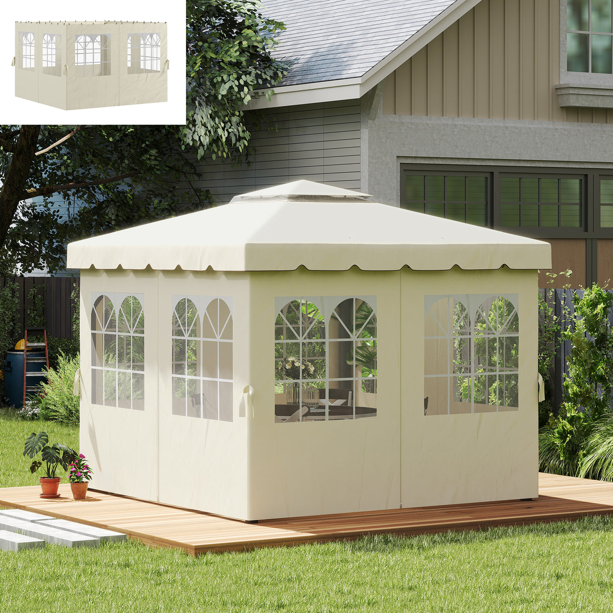 Pavillon-Seitenwände, 4 Seitenwand-Paneele für Gartenpavillon, mit Reißverschluss, 3 x 3 m Pavillon, Cremeweiß