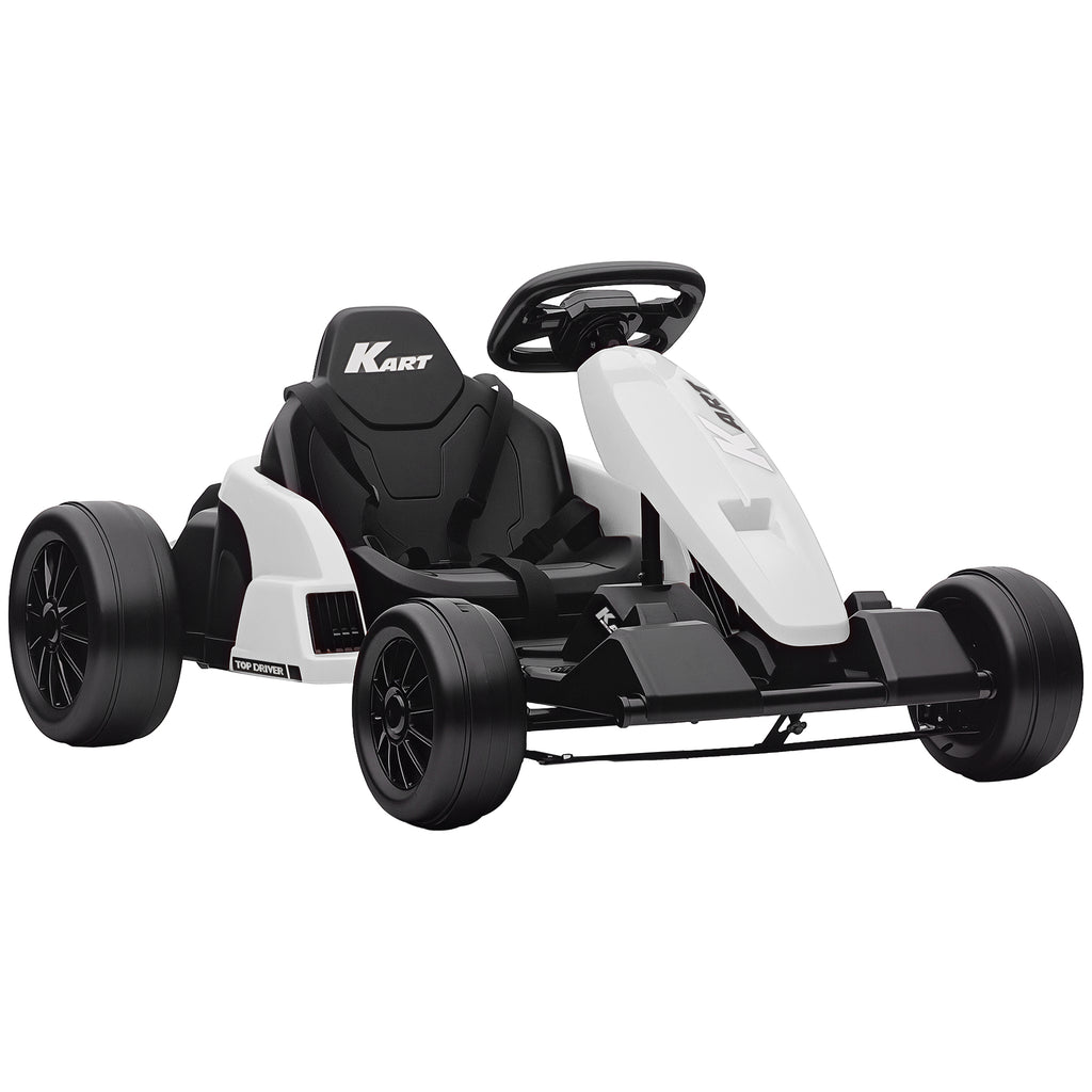 24 V Elektro Go-Kart für Kinder Bis 18 Km/h Gokart mit Drift-Funktion, Drift-Kart mit 2 Motoren verstellbar Sitz Weiß