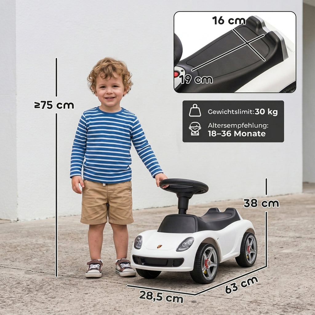 Ride on Car, Porsche Licensed Toddler Push Car with Horn, Headlights, Sound and Steering Wheel for 18-36 Months, White