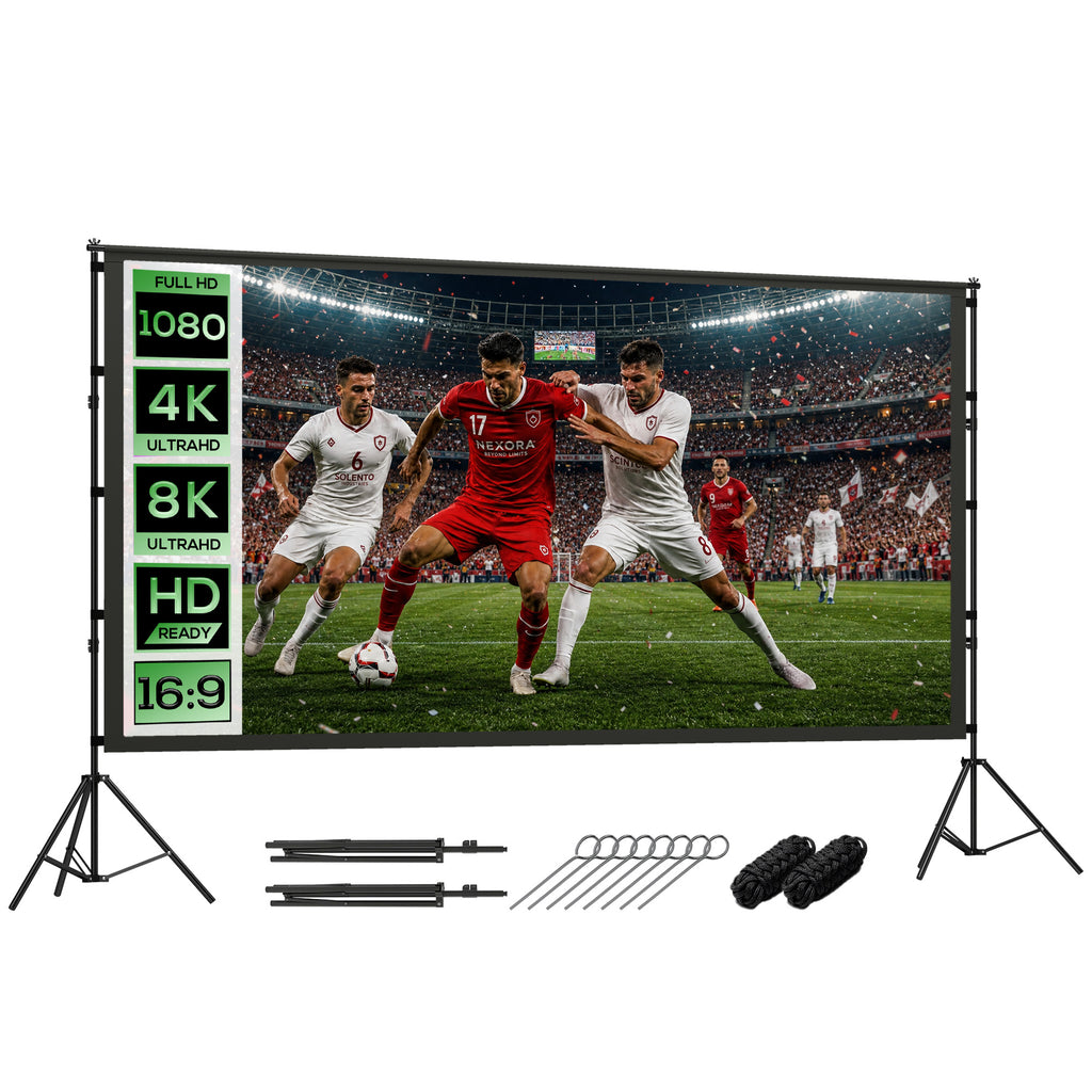 100 Zoll 16:9 HD 4K/8K Projektor-Leinwand mit Ständer, tragbare doppelseitige Leinwand mit klappbaren Stativen, Weiß