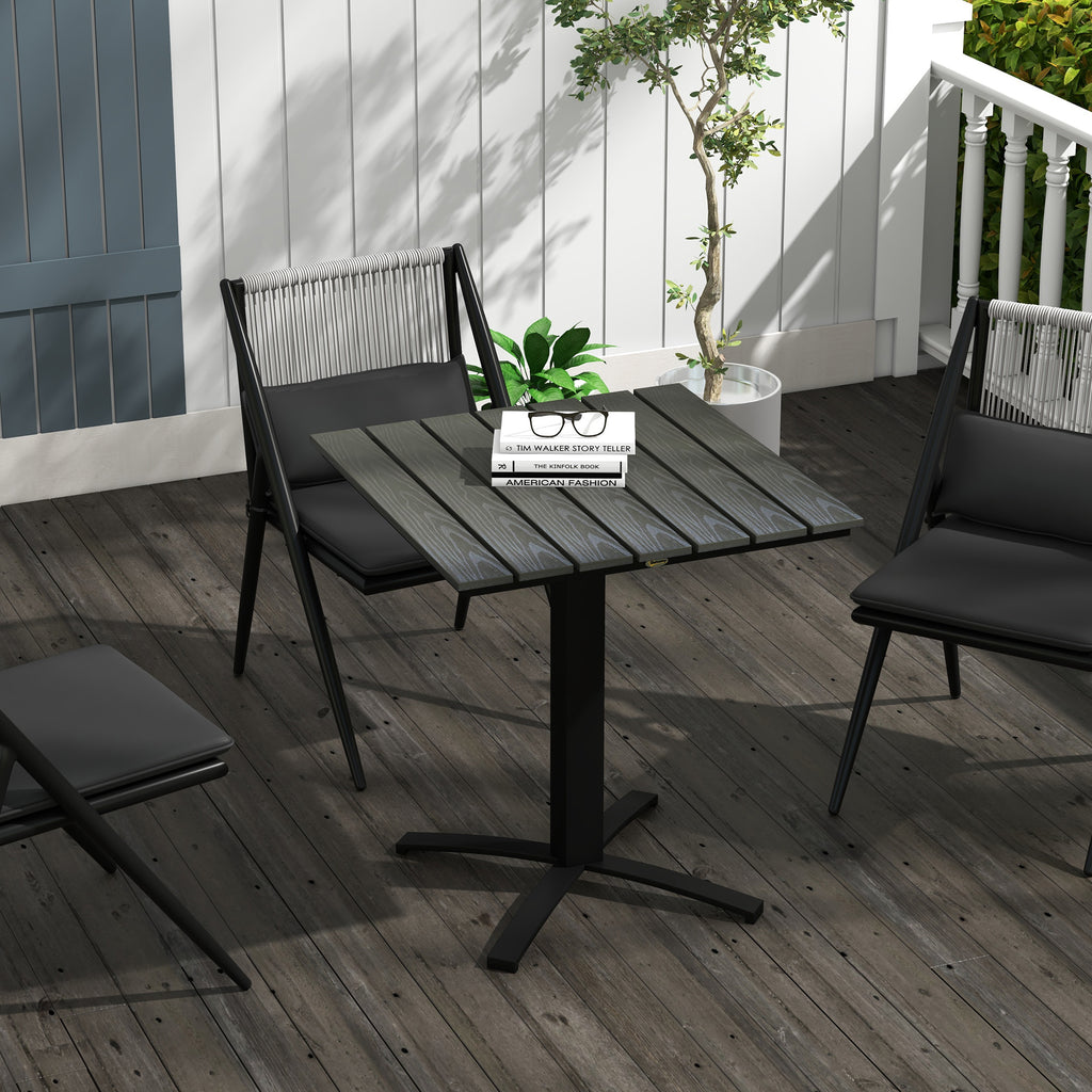 Terrassentisch, für 4 Personen, Holzoptik, Aluminiumrahmen, 70 x 70 x 76 cm, Grau