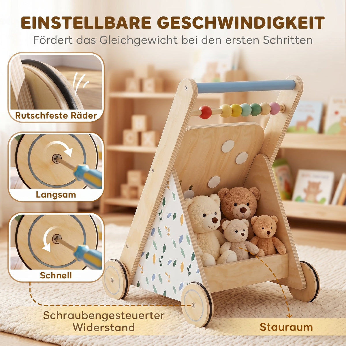Baby Lauflernwagen Holz Gehhilfe mit Rädern ab 18 Monaten