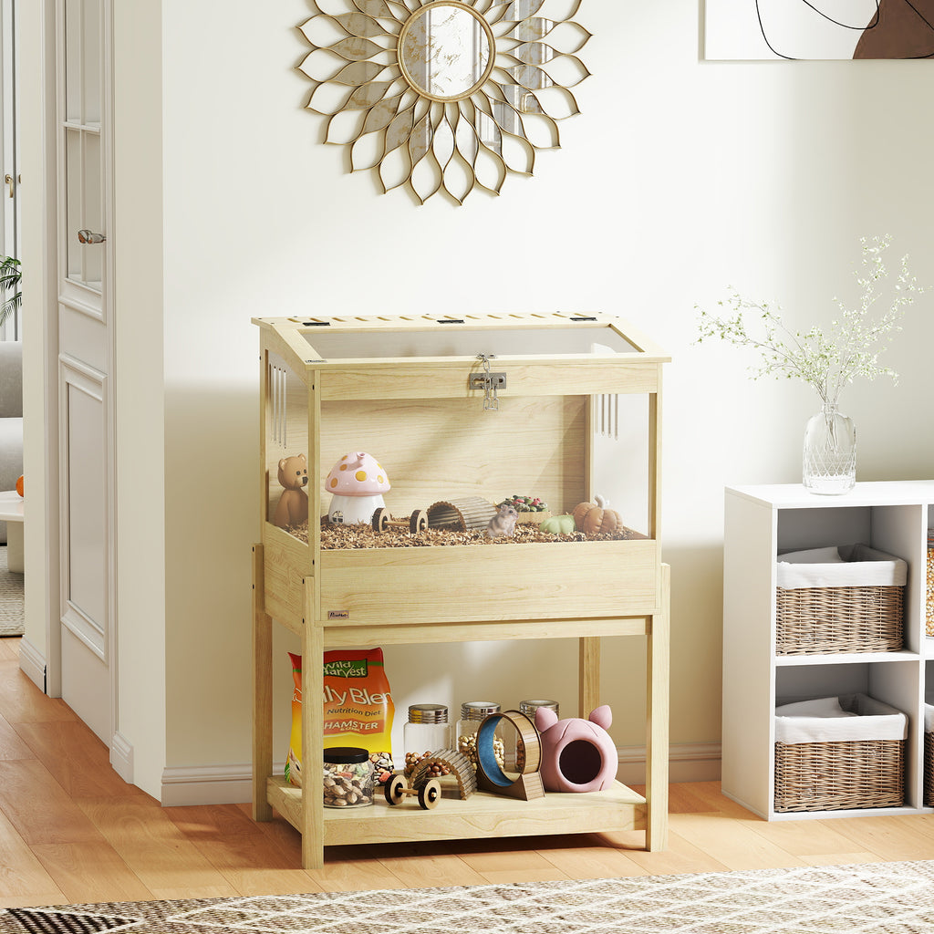 Hamsterkäfig 2 Etagen Nagerkäfig Kleintierkäfig mit klappbarem Deckel, groß 83,2 x 50 x 103 cm Naturholz