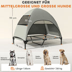 Hundeliege Outdoor mit Dach, Erh?htes Hundebett f¨¹r Gro?e Hunde, 106 x 76 x 99 cm, Hellgrau