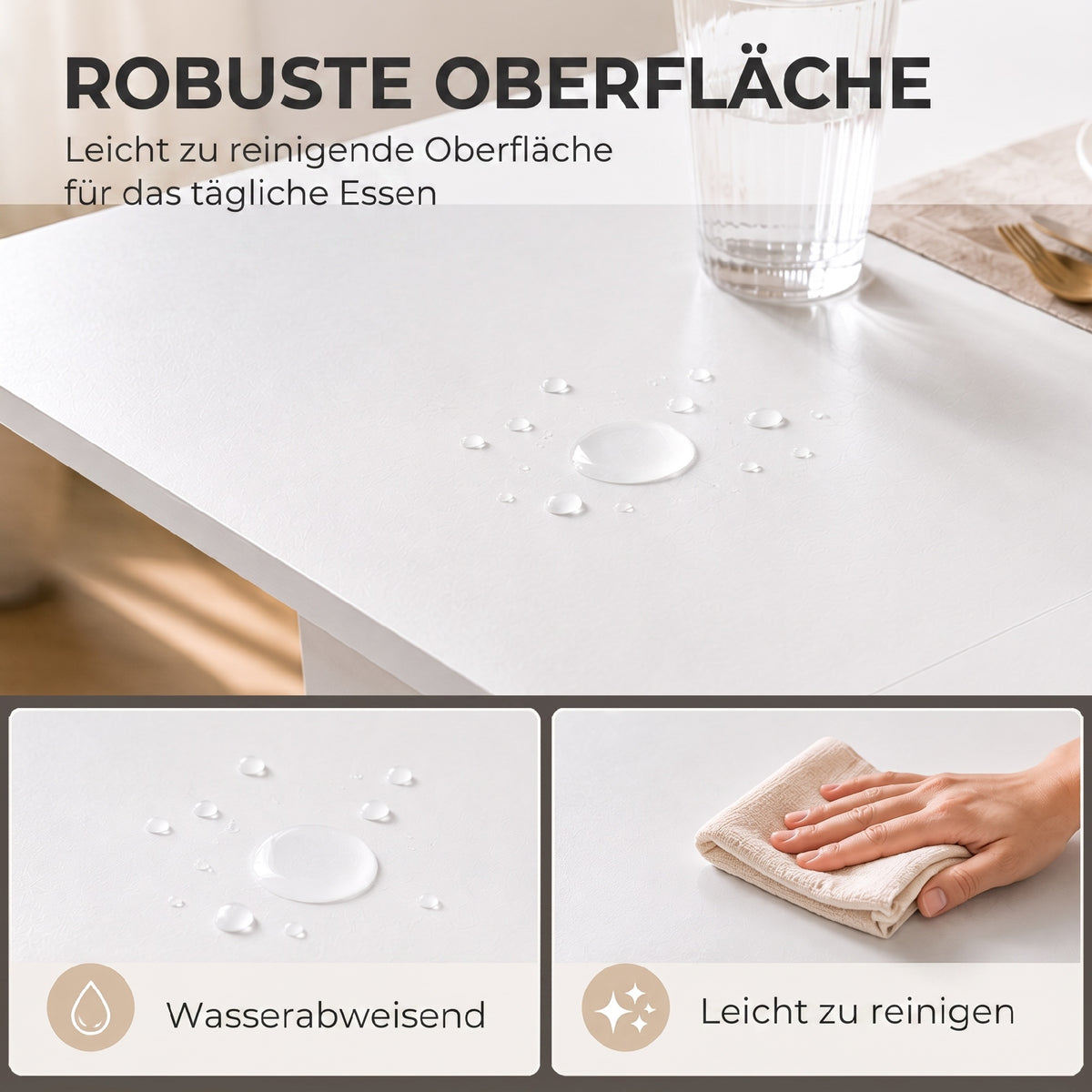 Klappbarer Esstisch, rollbarer Küchentisch mit Schubladen und Schrank, Weiß