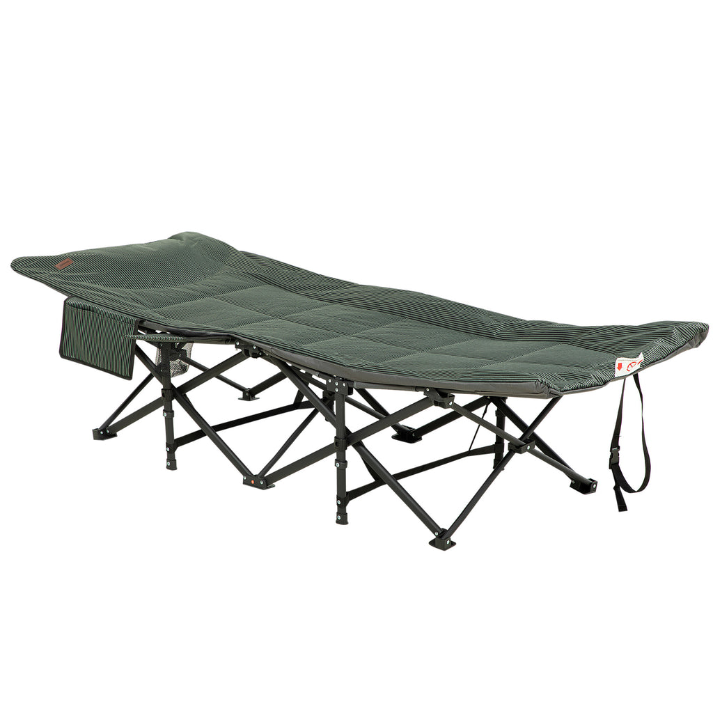 Foldable Camp Bed, Padded Patio Camping Bed with Carry Bag, Magazine Bag and Cup Holder for Outdoor, Garden, Grey