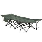 Foldable Camp Bed, Padded Patio Camping Bed with Carry Bag, Magazine Bag and Cup Holder for Outdoor, Garden, Grey