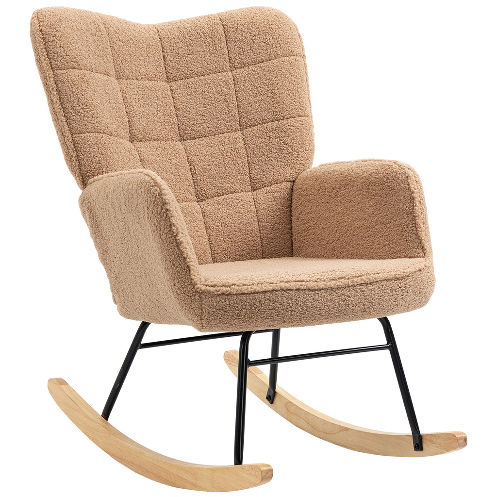 Schaukelstuhl im Retro-Design, Massivholz, Sessel, Relaxsessel, 98 cm x 71 cm x 101 cm, Braun