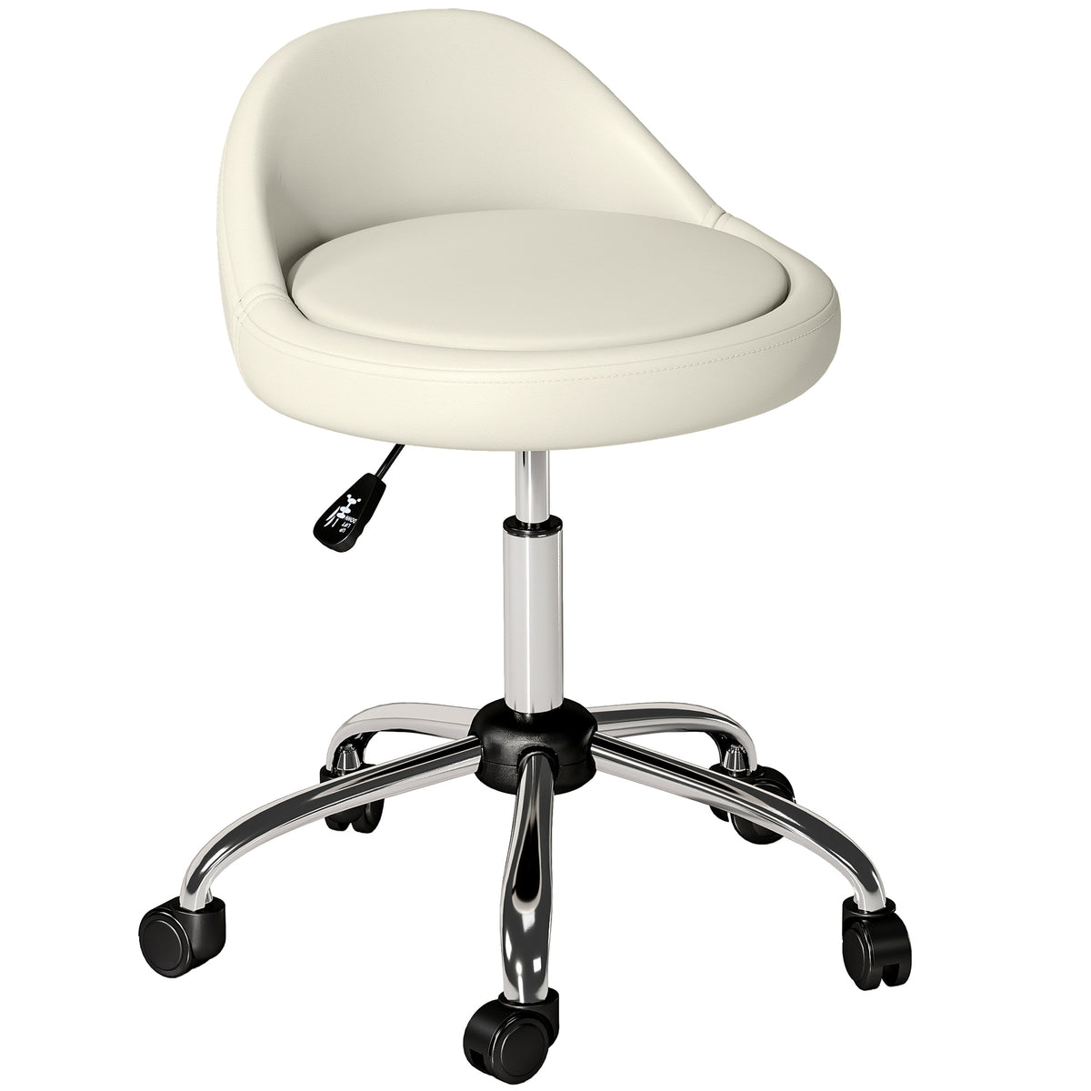 Arbeitshocker Drehhocker Rollhocker, höhenverstellbar, drehbare Sitzfläche, 50cm x 50 cm x 83 cm, Weiß