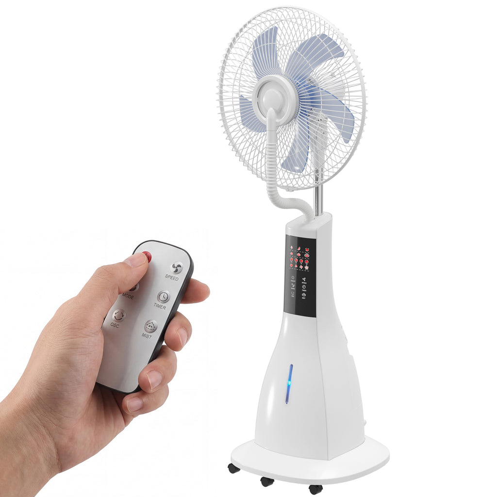 Stehventilator mit Wassernebel, 75° Oszillation, 3 Geschwindigkeiten, 3 Modi, Weiß