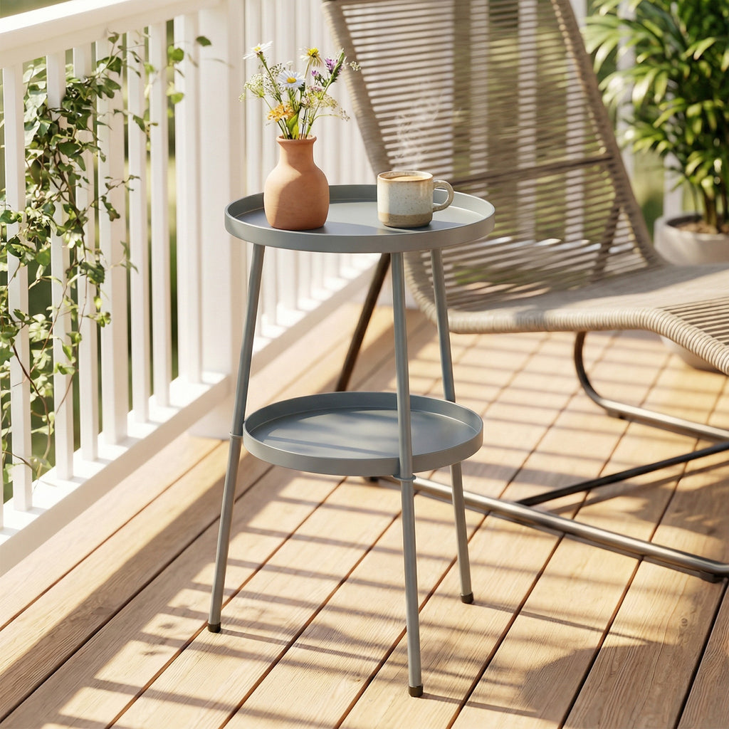 Beistelltisch Ø36 cm, Balkontisch aus Metall Esstisch Outdoor, rund Terrassentisch für Garten Terrasse Balkon Dunkelgrau