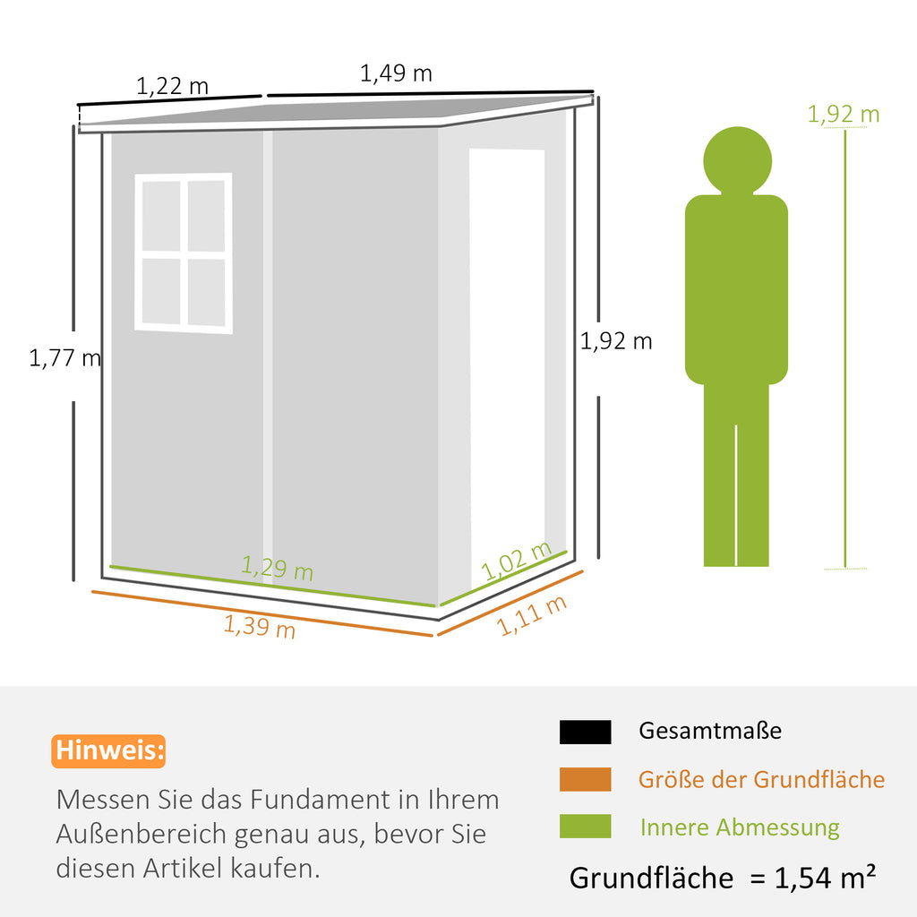 4'x5' Garden Storage Shed, Lean to Shed, Lockable Garden Shed with Window, Vent and Plastic Roof, Grey