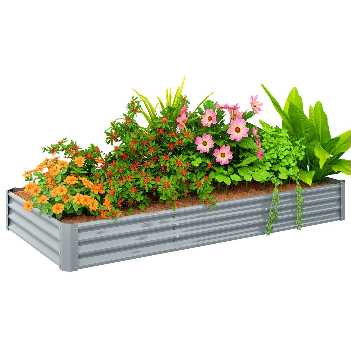 240 x 120cm Galvanised Steel Open Planter - Silver