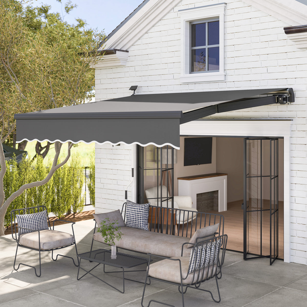 Klemmmarkise mit Handkurbel Solar-Lichte Gelenkarmmarkise Markise Sonnenschutz UV 50+ 300 cm breit Grau