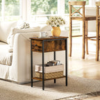Narrow Side Table with Drawer and Storage Shelf - Rustic Brown