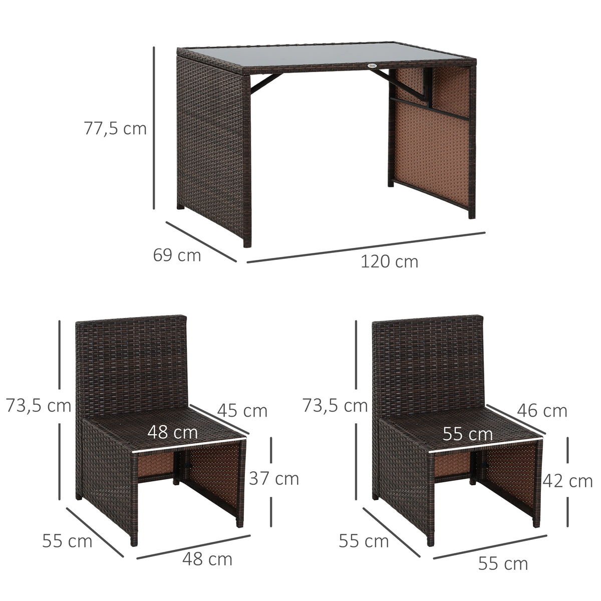  5-teiliges Polyrattan Gartenm?bel-Set, wetterfest Balkonm?bel f¨¹r 4 Personen Terrassenm?bel mit Tisch 4 St¨¹hle Kissen, Lounge-Set Essgruppe Sitzgruppe f¨¹r Balkon, Garten, Braun+Khaki