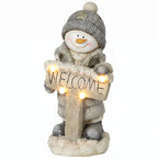Weihnachtsdeko Schneemann-Figur, beleuchtete Weihnachtsstatue aus MGO mit Welcome-Schild, LEDs und Tages-Timer