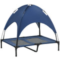 Hundebett mit Baldachin, Outdoor-Hundebett, klappbar, erhöhter Stand, Blau + Schwarz