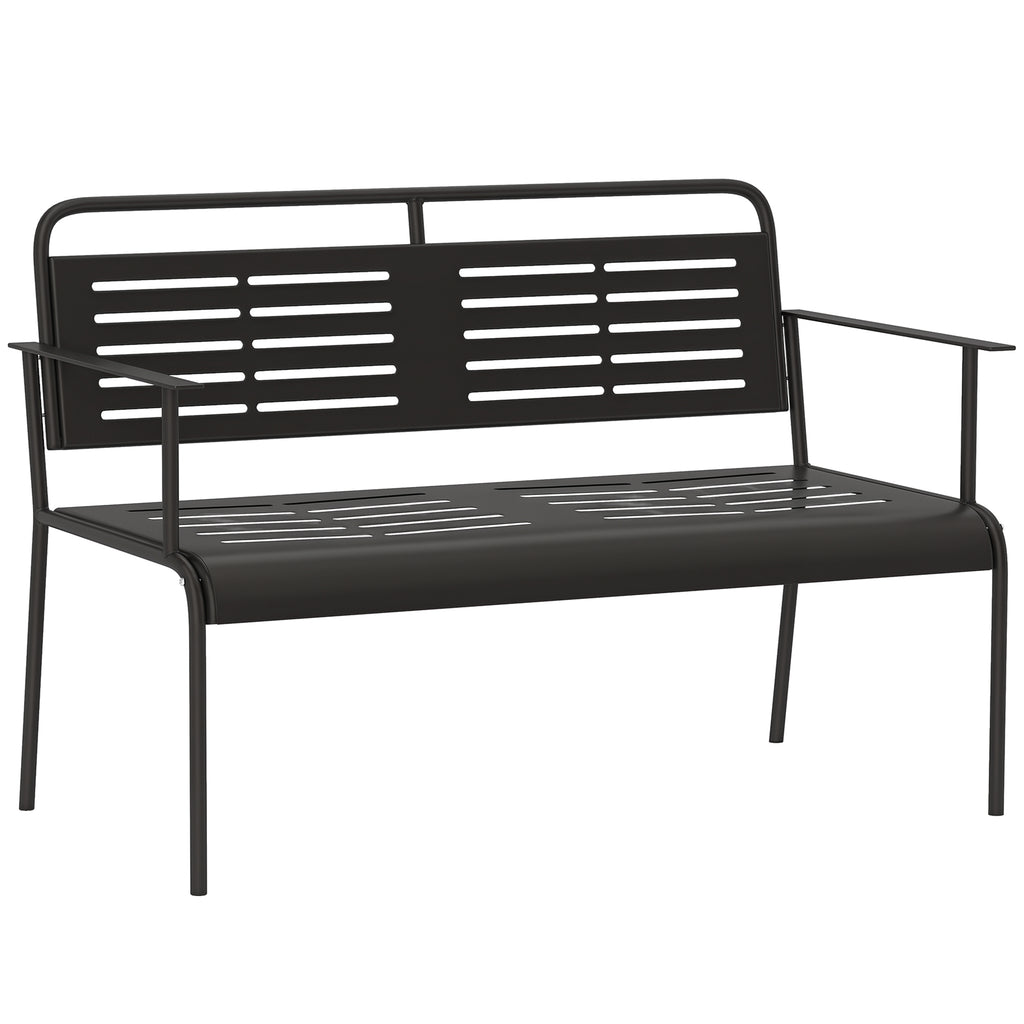 -Sitzer Gartenbank, wetterfest Sitzbank, wasserabweisend Gartenmöbel mit Rücken- & Armlehnen 121 x 64 x 84cm, Schwarz