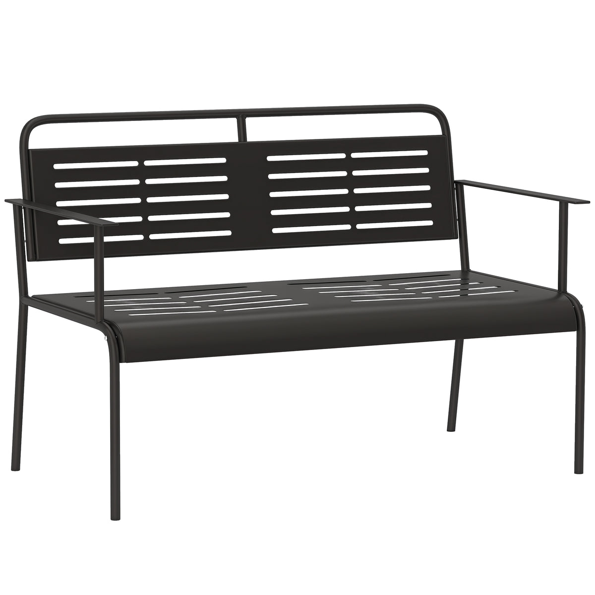 -Sitzer Gartenbank, wetterfest Sitzbank, wasserabweisend Gartenmöbel mit Rücken- & Armlehnen 121 x 64 x 84cm, Schwarz