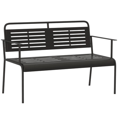 -Sitzer Gartenbank, wetterfest Sitzbank, wasserabweisend Gartenmöbel mit Rücken- & Armlehnen 121 x 64 x 84cm, Schwarz