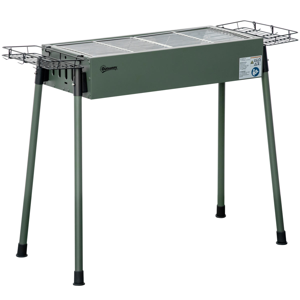 Holzkohlegrill, 2x Grillrost, 1x Kohlegitter, 2x Seitenkorb, rostfreier Stahl, dunkelgrün, 94 x 39 x 70 cm