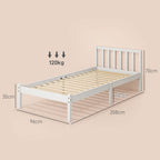 Einzelbettgestell, Kopfteil & Lattenrost, 26cm Freiraum unter Bett, Kiefernholz, 208x96x70 cm, Wei?